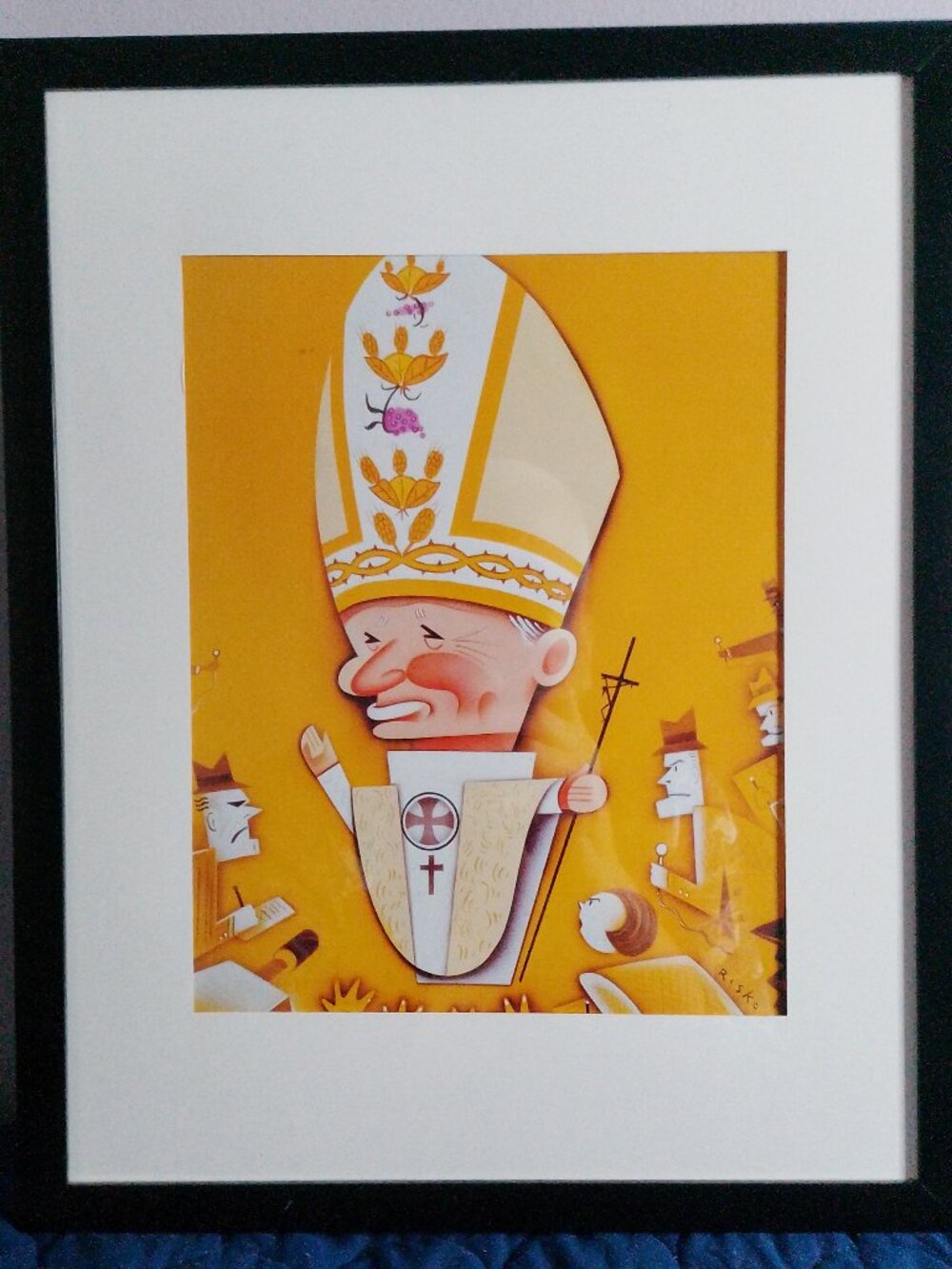 14"X12" CARICATURE OF THE POPE BY RISKO